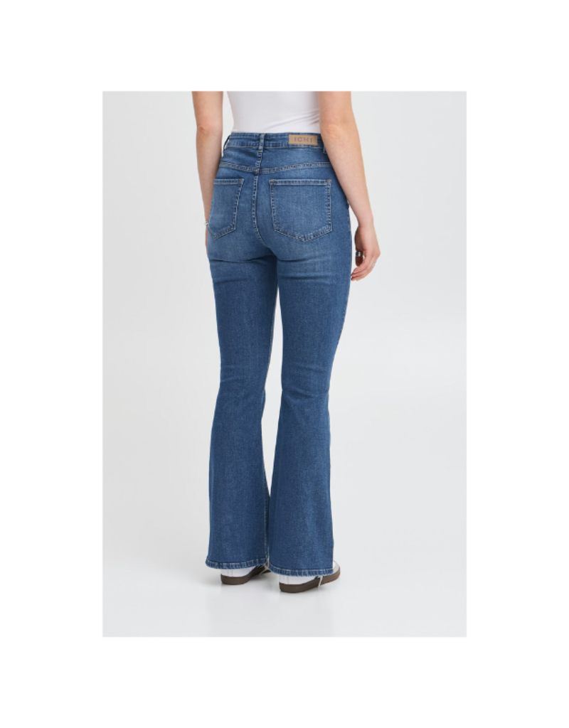 ICHI Twiggy Flaired High Waist Jean in Medium Blue by ICHI