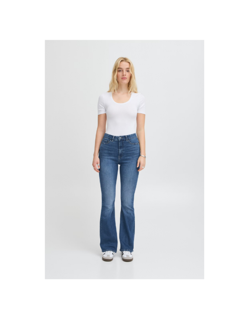 ICHI Twiggy Flaired High Waist Jean in Medium Blue by ICHI