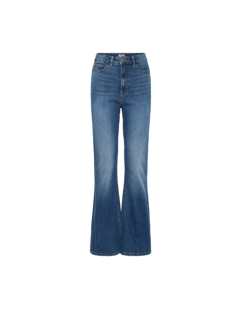 ICHI Twiggy Flaired High Waist Jean in Medium Blue by ICHI