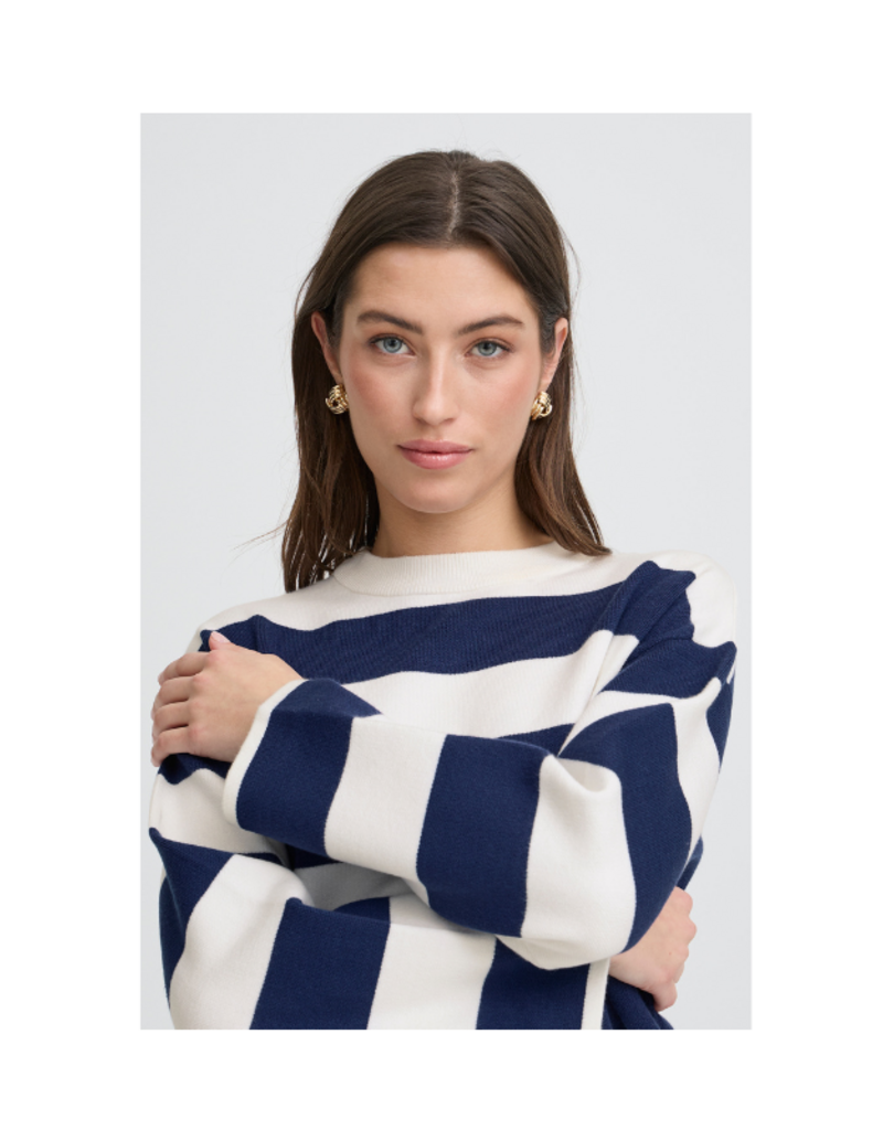 b.young Otari Stripe Sweater in Medieval Blue by b.young
