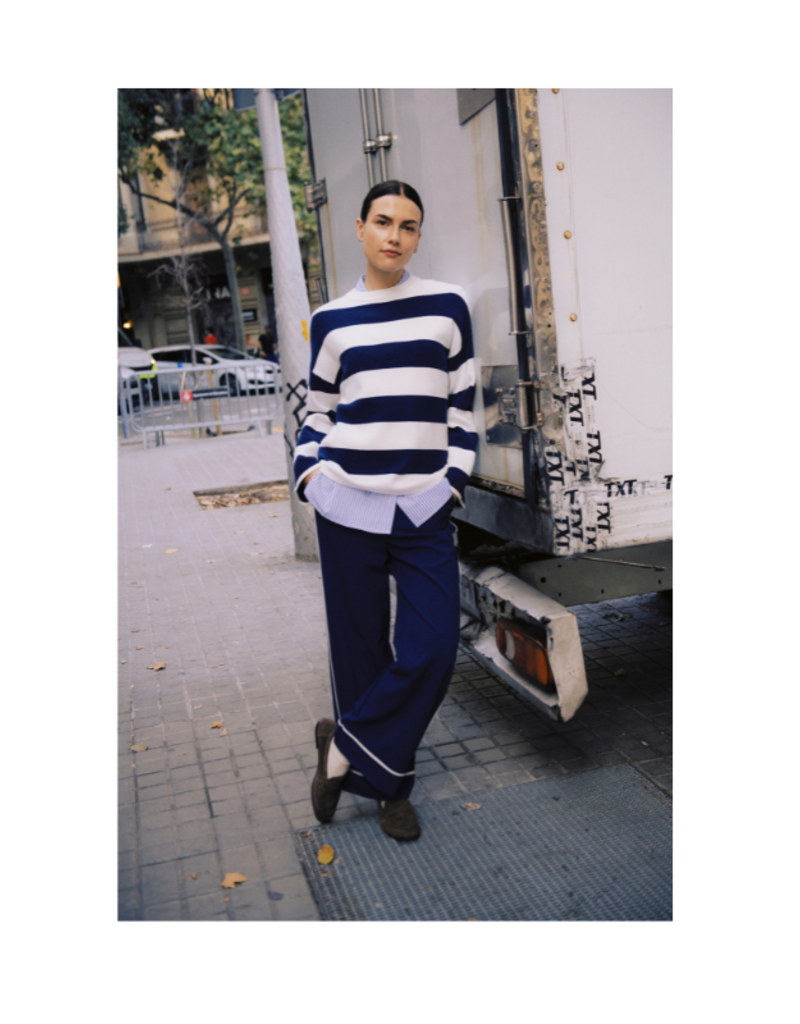 b.young Otari Stripe Sweater in Medieval Blue by b.young