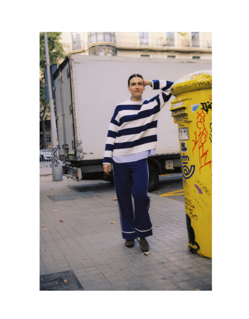 b.young Otari Stripe Sweater in Medieval Blue by b.young