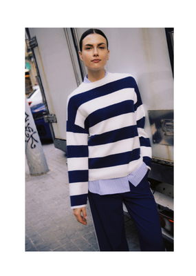 b.young Otari Stripe Sweater in Medieval Blue by b.young