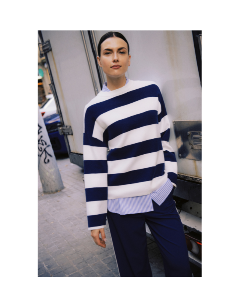 b.young Otari Stripe Sweater in Medieval Blue by b.young