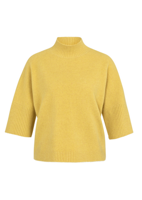 YAYA High Neck Ribbed Sweater in Dried Moss Green Melange by YAYA