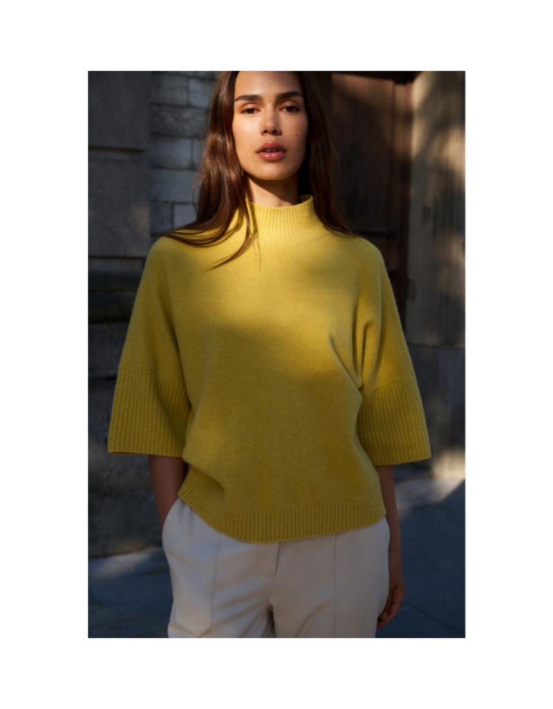 YAYA High Neck Ribbed Sweater in Dried Moss Green Melange by YAYA