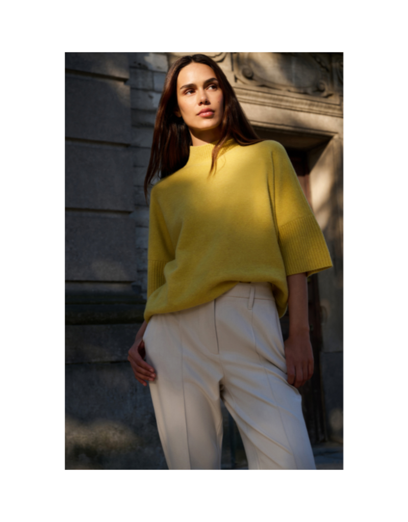 YAYA High Neck Ribbed Sweater in Dried Moss Green Melange by YAYA