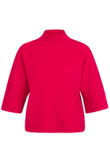 YAYA High Neck Ribbed Sleeve Sweater in Rose Red Melange by YAYA