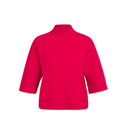 YAYA High Neck Ribbed Sleeve Sweater in Rose Red Melange by YAYA