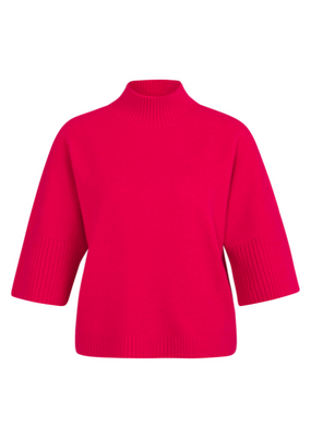 YAYA High Neck Ribbed Sleeve Sweater in Rose Red Melange by YAYA