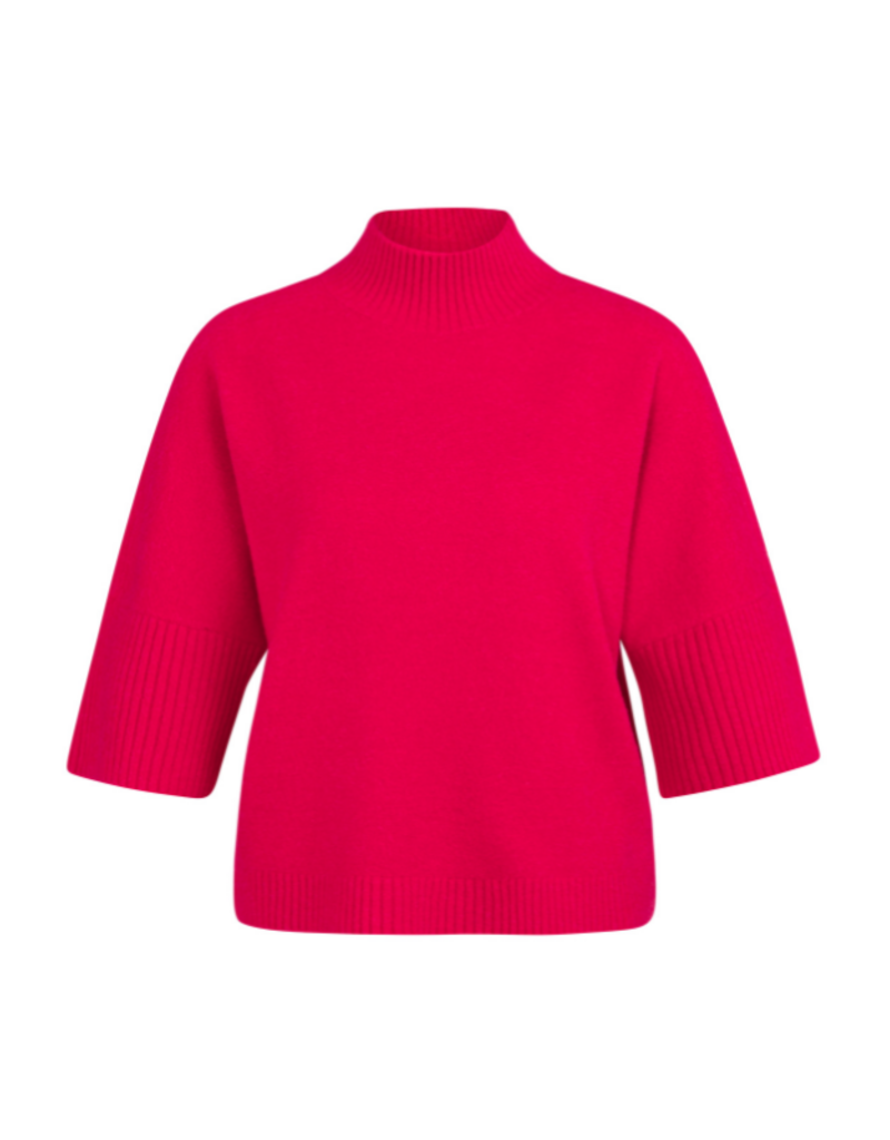 YAYA High Neck Ribbed Sleeve Sweater in Rose Red Melange by YAYA