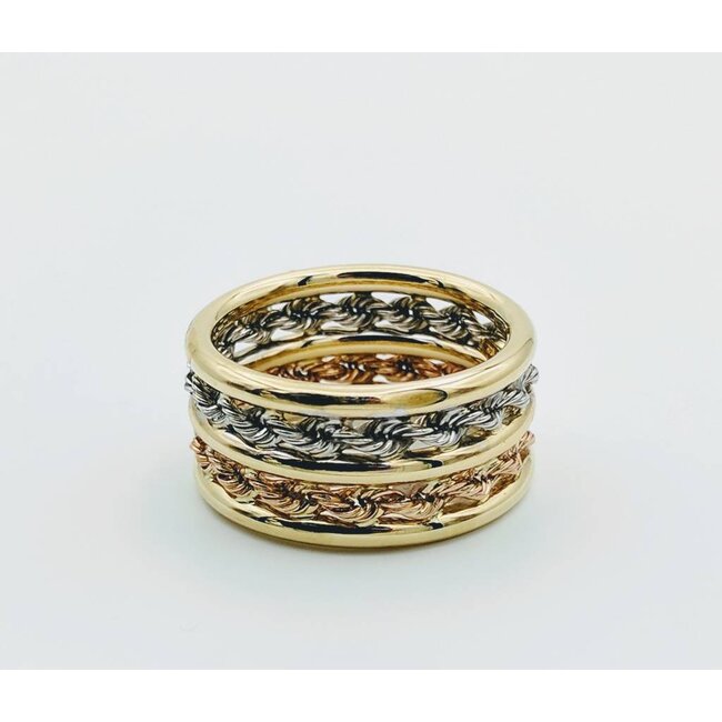 Ring Rope Tri-Tone Double Band sz 6.5 10k 118100355
