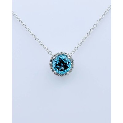 Pendant Effy Blue Topaz Diamond Halo 14K 18" Chain Pendant Effy Blue Topaz Diamond Halo 14K 18" Chain