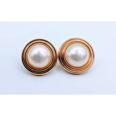 Earrings Mabe Pearl 14KY Omega Backs 218100191 Earrings Mabe Pearl 14KY Omega Backs 218100191