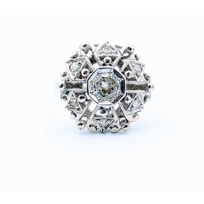 Ring Georgian Diamond Cocktail 14K SZ 8 Ring Georgian Diamond Cocktail 14K SZ 8