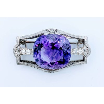 Brooch Amethyst Diamond Platinum Brooch Amethyst Diamond Platinum