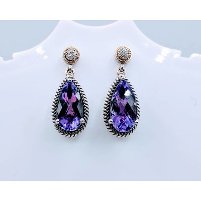 Earrings Amethyst and Diamond SS/18K 219020023 Earrings Amethyst and Diamond SS/18K 219020023