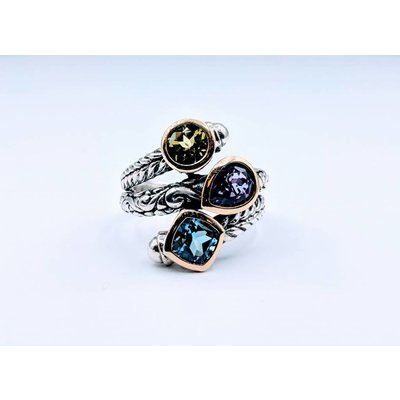 Ring Effy Peridot,Amethyst,Topaz SS/18k SZ 8.5 219020021 Ring Effy Peridot,Amethyst,Topaz SS/18k SZ 8.5 219020021