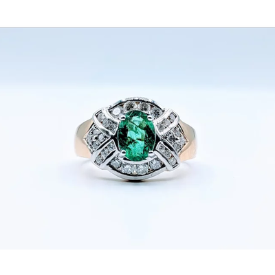 Ring Emerald and Diamond 14k Sz6 219040042 Ring Emerald and Diamond 14k Sz6 219040042