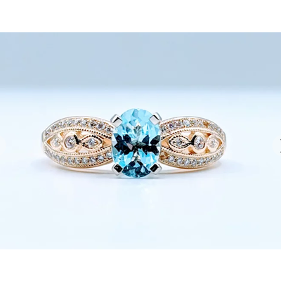 Ring Aquamarine & Diamond 14ky Sz6 119010015 Ring Aquamarine & Diamond 14ky Sz6 119010015
