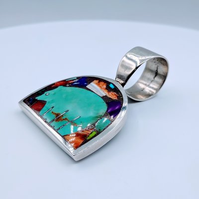 Pendant Zuni Bear Dbl Sided Multi Stone SS 219050063 Pendant Zuni Bear Dbl Sided Multi Stone SS 219050063