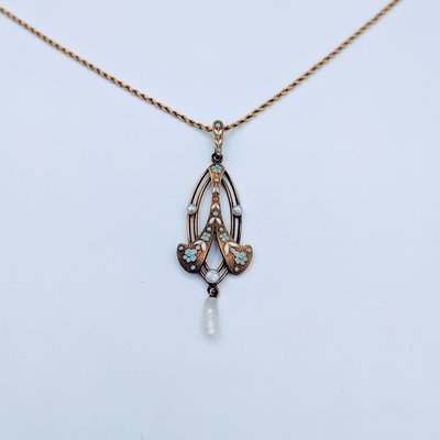 Pendant Art Nouveau Pearl/Enamel 14ky 18" 219060164 Pendant Art Nouveau Pearl/Enamel 14ky 18" 219060164