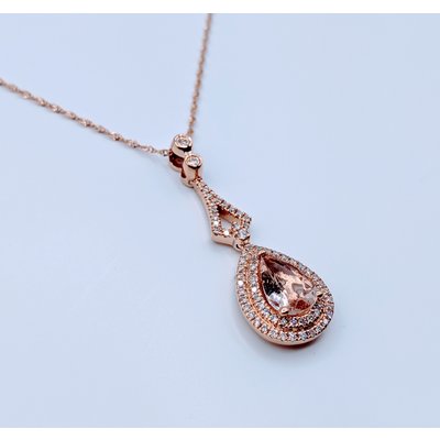 Pendant 14KR .31 DI 1.10 CT MORGANITE W/CH Pendant 14KR .31 DI 1.10 CT MORGANITE W/CH