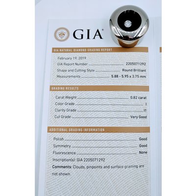 Loose Diamond .82ct BR GIA I1, I, VG 119050020 Loose Diamond .82ct BR GIA I1, I, VG 119050020