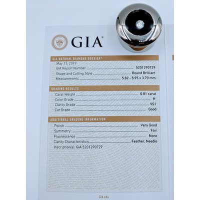 Loose Diamond .81ct Round Brilliant GIA VS1,H 119040026 Loose Diamond .81ct Round Brilliant GIA VS1,H 119040026