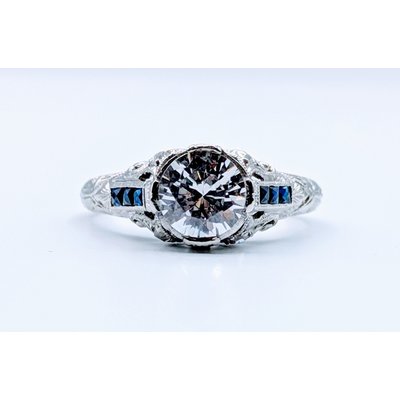 Ring Engagement Antique Diamond & Sapphire Platinum Ring Engagement Antique Diamond & Sapphire Platinum