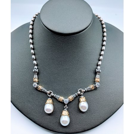 Necklace Lagos Arcadian Pearl/Diamond 18k/SS 16" 219050094