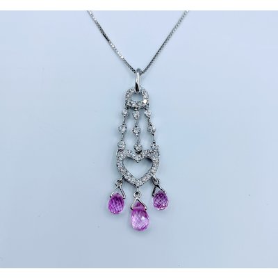 Pendant .33ctw Dia Pink Sapphire Heart Drop 18" 119090006 Pendant .33ctw Dia Pink Sapphire Heart Drop 18" 119090006