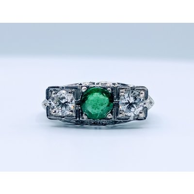 Ring Vintage .65ct Dia 1ct Emerald Sz7.5 18kw 119070061 Ring Vintage .65ct Dia 1ct Emerald Sz7.5 18kw 119070061