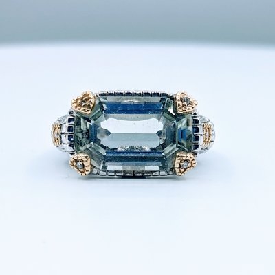 Ring Green Amethyst & Diamonds 18k/SS Sz7 219100080 Ring Green Amethyst & Diamonds 18k/SS Sz7 219100080