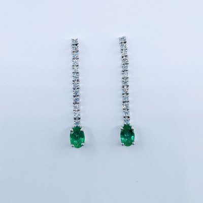 Earrings Emerald .89ctw Diamonds 2.27ctw 18kw 219110063 Earrings Emerald .89ctw Diamonds 2.27ctw 18kw 219110063