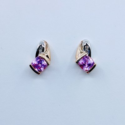 Earrings 6x6mm Lab Sapphire & Diamond 10ktt 119110048 Earrings 6x6mm Lab Sapphire & Diamond 10ktt 119110048