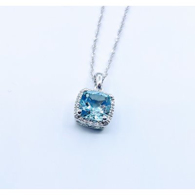 Pendant 14KW .08 DI 1.37 CT AQUA W/CH 119110093 Pendant 14KW .08 DI 1.37 CT AQUA W/CH 119110093