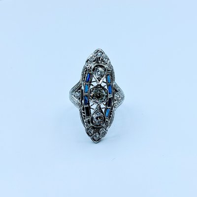 Ring Vintage Diamond(1.02ctw)Syn Sapphire 18kw Sz6.5 410-01469 Ring Vintage Diamond(1.02ctw)Syn Sapphire 18kw Sz6.5 410-01469