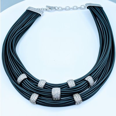 Necklace Belle Etoile Black Rubber & Cz SS 219120046 Necklace Belle Etoile Black Rubber & Cz SS 219120046