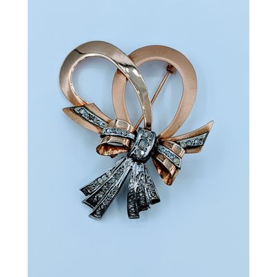 Pendant Brooch 14ky Vintage Bow Rose Cut Diamonds 0.20ctw 220010026 Pendant Brooch 14ky Vintage Bow Rose Cut Diamonds 0.20ctw 220010026