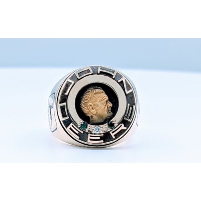 Ring "John Deere" .02ct Diamond & .04ctw Emeralds 10ky Sz11 419110816 Ring "John Deere" .02ct Diamond & .04ctw Emeralds 10ky Sz11 419110816