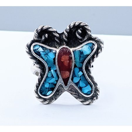 Ring Native American Turquoise & Coral Silver Sz6.5 121040213
