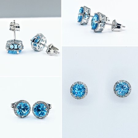 Earrings .15 Diamonds 2.03 Ctw Blue Topaz 14KW 122120211