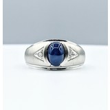  Ring Mens .01ctw Round Diamonds 6x8mm Lab Star Sapphire 10kw Sz9 221100028