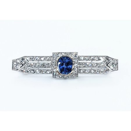 Brooch .33ctw Round Single Cut Diamonds 6.5x5.5mm Sapphire 18kw 37.5x9mm 221120135