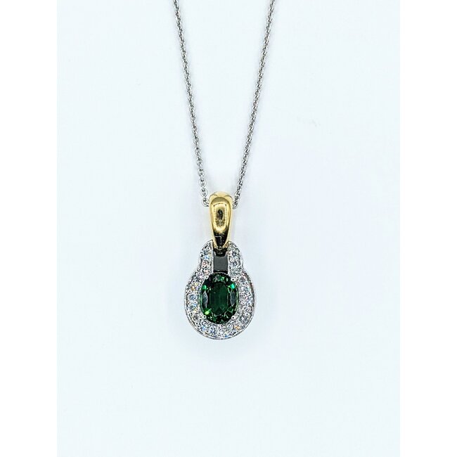 Pendant .23ctw Round Diamonds 7.5x5.5mm Chrome Tourmaline 18ktt 17" 221120138