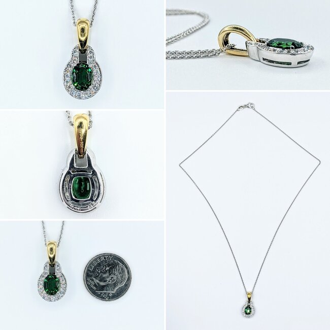 Pendant .23ctw Round Diamonds 7.5x5.5mm Chrome Tourmaline 18ktt 17" 221120138