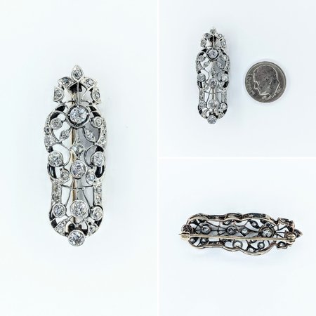 Brooch 1.00ctw Old Euro Diamonds 14k/Plat 42x15mm 221120154