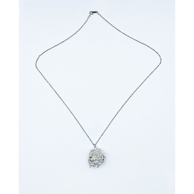 Pin/Pendant .50ctw Old Euro Diamonds 3-3.5mm Pearls 18kw 32x26mm 221120153