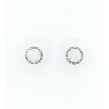 Earrings .14ctw Diamonds .98ctw Opal 14kw 8.3mm